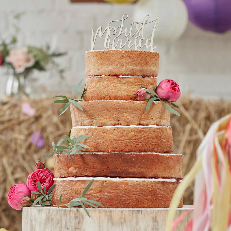 Wooden Just Married Cake Topper