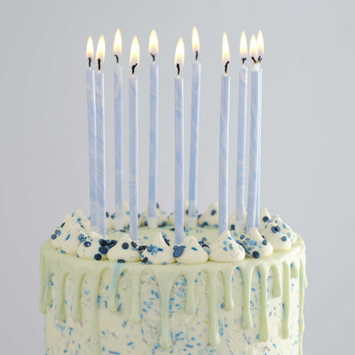 Blue Tall Marble Birthday Cake Candles | Boutique Ballooons