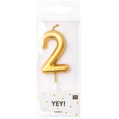 YEY! Let's Party Zahlenkerze 2 Gold