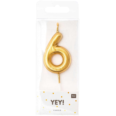 YEY! Let's Party Zahlenkerze 6 Gold | Boutique Ballooons