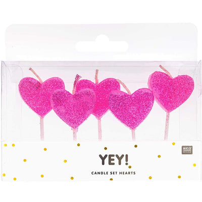 YEY! Let's Party Kerzen Herzen Glitter Rosa