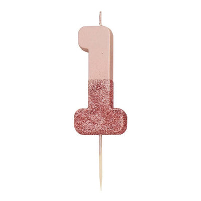 Talking Tables - Roségold-Glitzer-Kerze Nummer 1 | Boutique Ballooons