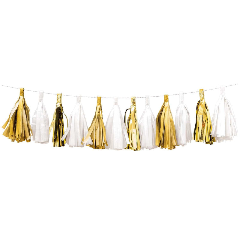 QUASTEN GIRLANDE,WEIß/GOLD, FSC MIX | Boutique Ballooons