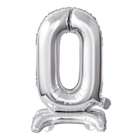 Ballon XS mit Standfuß - Zahl 0 - Silber | Boutique Ballooons