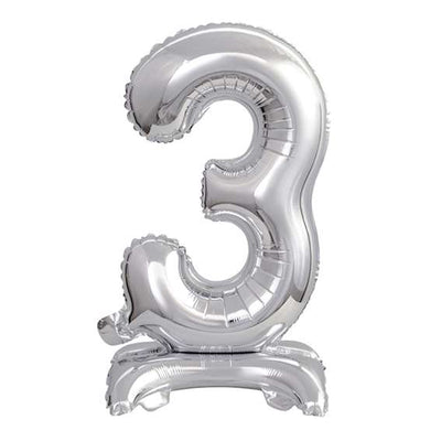 Ballon XS mit Standfuß - Zahl 3 - Silber | Boutique Ballooons