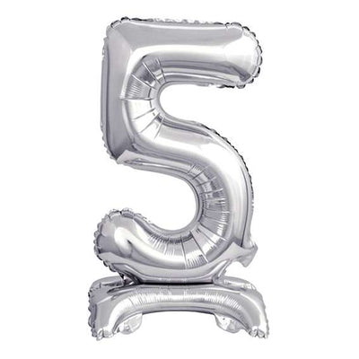 Ballon XS mit Standfuß - Zahl 5 - Silber | Boutique Ballooons