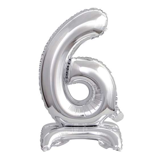 Ballon XS mit Standfuß - Zahl 6 - Silber