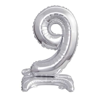 Ballon XS mit Standfuß - Zahl 9 - Silber | Boutique Ballooons