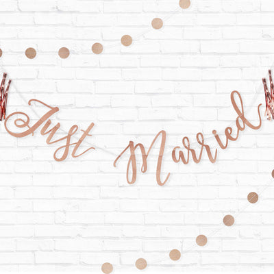 Just Married Rose Gold Glitter Bunting | Boutique Ballooons