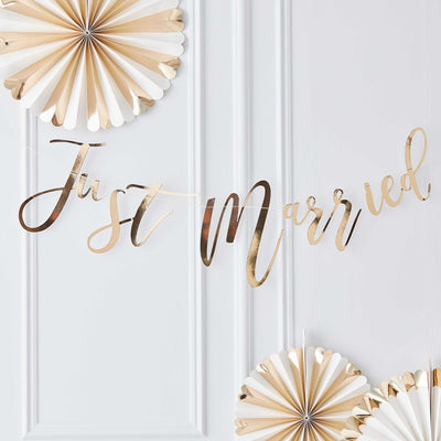Gold Just Married Wedding Bunting | Boutique Ballooons