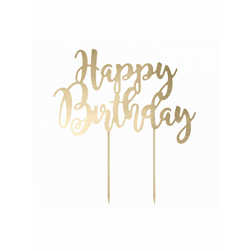 Cake Topper - Happy Birthday - Gold