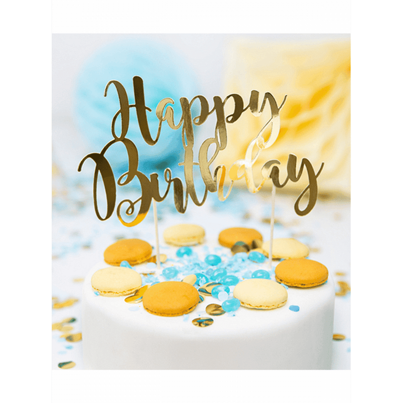 Cake Topper - Happy Birthday - Gold