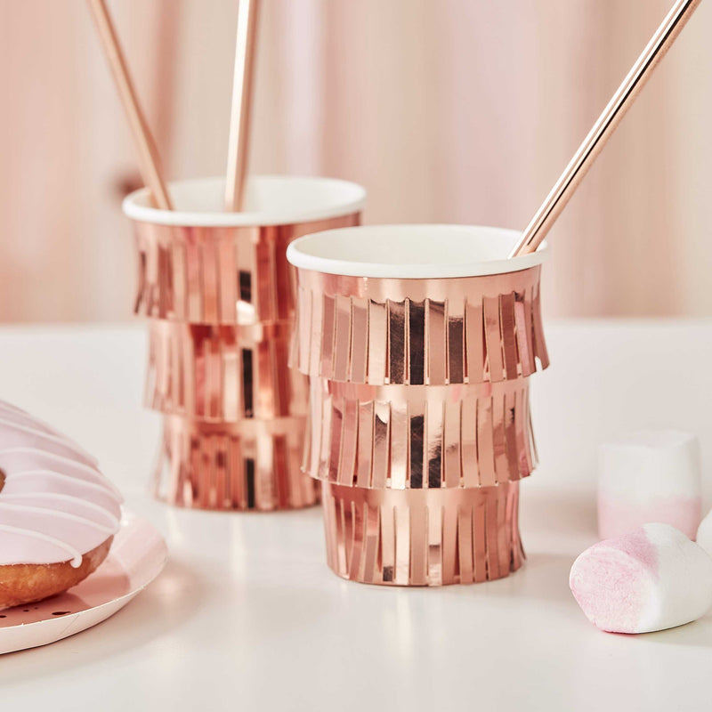 Fringe Rose Gold Paper Cups | Boutique Ballooons
