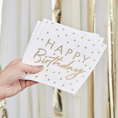 Goldfolierte Happy Birthday Papierservietten | Boutique Ballooons