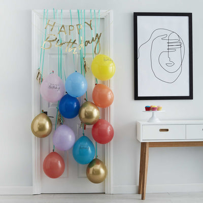 Rainbow and Gold Happy Birthday Balloon Door Kit | Boutique Ballooons