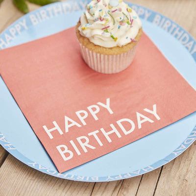 16 Eco Paper Napkins - Happy Birthday - Coral | Boutique Ballooons