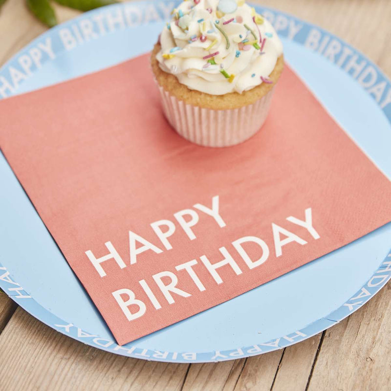 16 Eco Paper Napkins - Happy Birthday - Coral | Boutique Ballooons