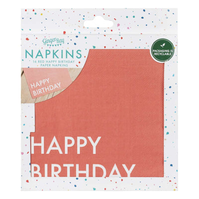 16 Eco Paper Napkins - Happy Birthday - Coral