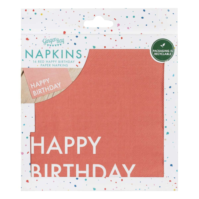 16 Eco Paper Napkins - Happy Birthday - Coral | Boutique Ballooons