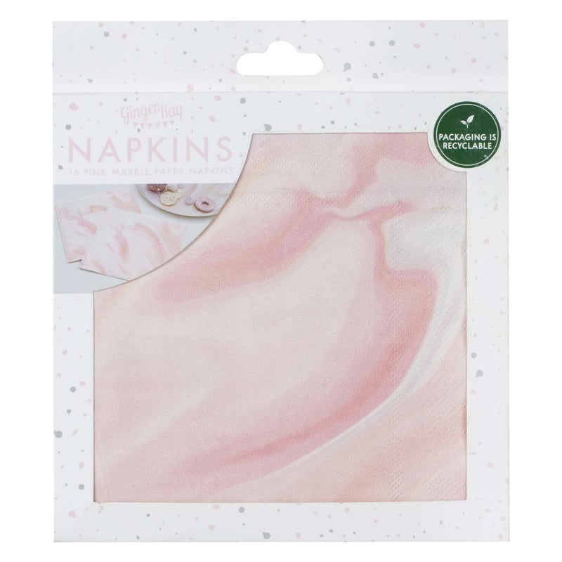16 Eco Paper Napkins - Marble - Pink | Boutique Ballooons