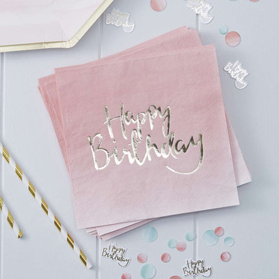 20 Paper Napkins - Foiled - Ombre - Pink | Boutique Ballooons
