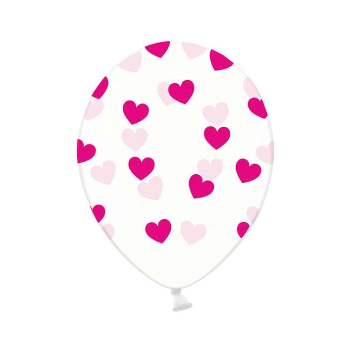 6 Motivballons Clear - Pink Heart
