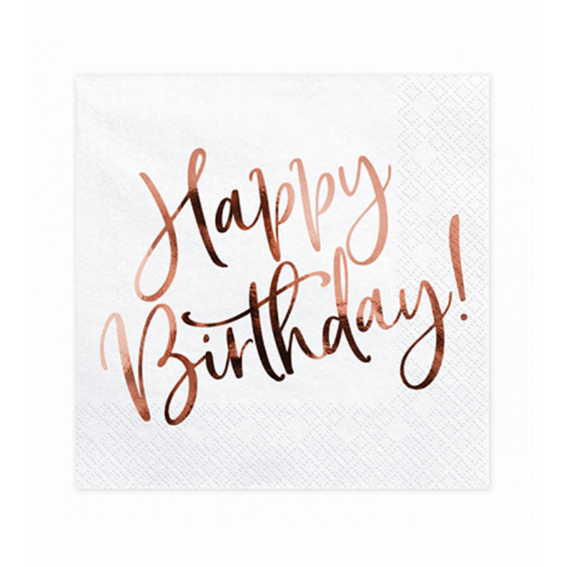 20 Servietten Trend - 33cm - Happy Birthday Rosegold