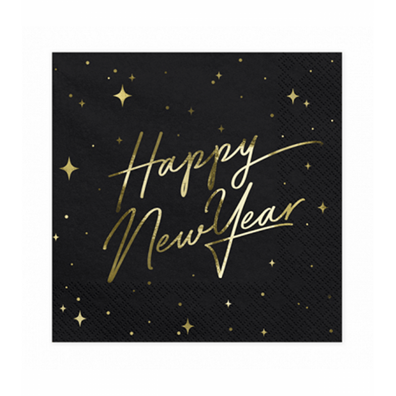 Servietten Happy New Year Black