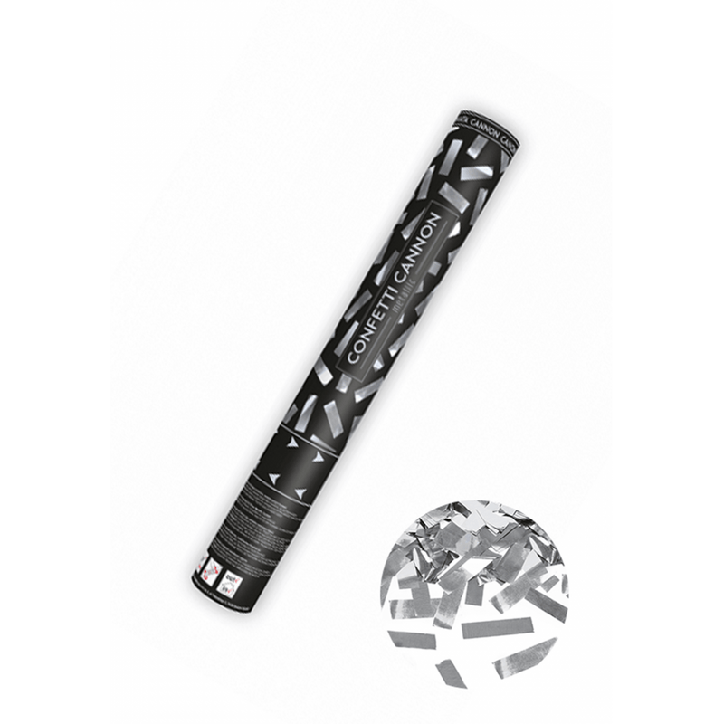 Konfettikanone - 40cm - Metallic - Streifen - Silber