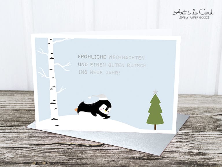 Klappkarte: Pinguinschlitten M