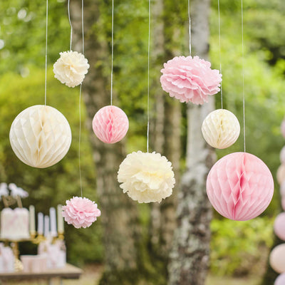 Pom Pom and Honeycomb Hanging Tissue Party Decorations | Boutique Ballooons