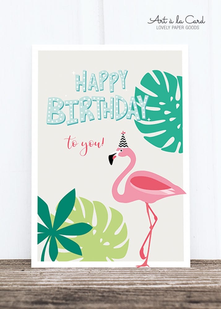Postkarte Geburtstag Flamingo